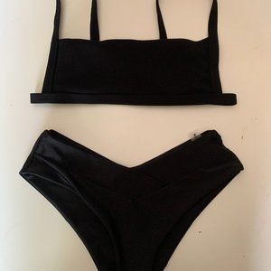 black crossover high rise bikini